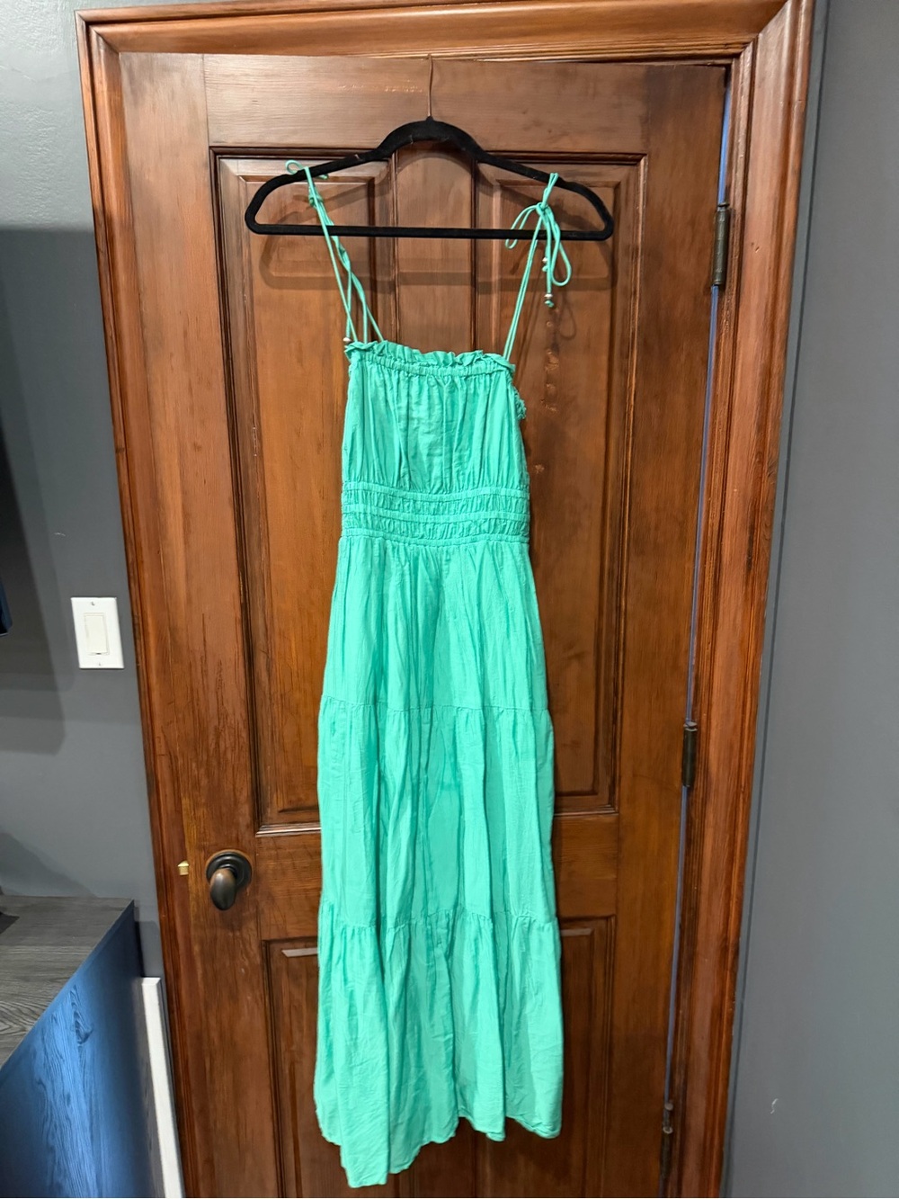 Elan Teal Green Tiered Maxi Sundress